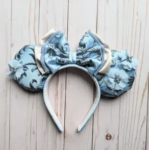 Bridgerton Blue Couture 3D Lace Floral Mouse Ears