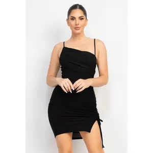 Asymmetrical Ruched Mini Dress