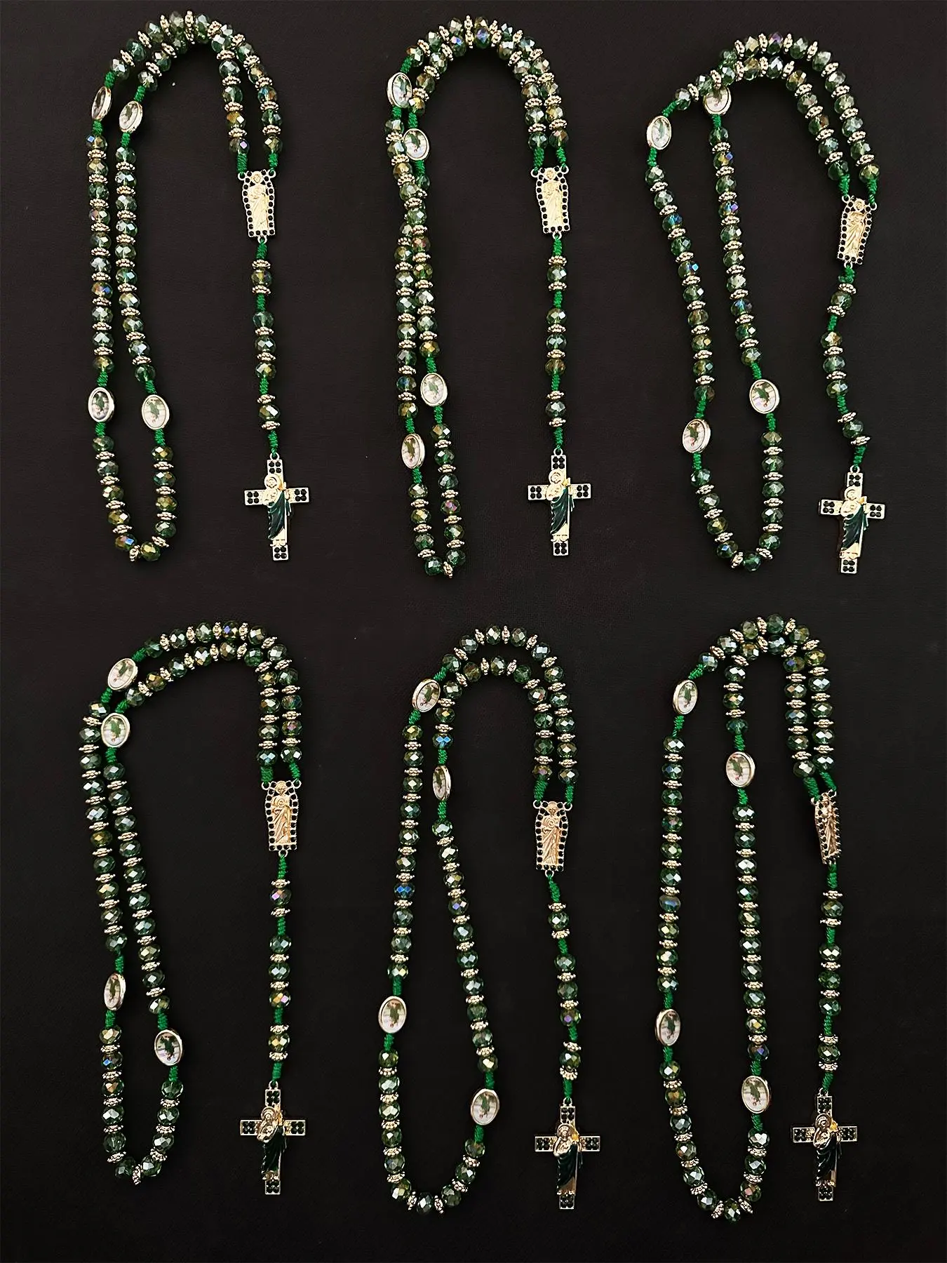 6Pcs/set Saint Jude Necklace Easter Crystal Beaded Rosary Bead Necklace, Vintage Artificial Crystal Decor Pendant Necklace, Elegant Rhinestone Decorated Necklace, Blessing Charm Catholic Handmade Jewelry for Women & Men Necklaces Set for Birthday Gift