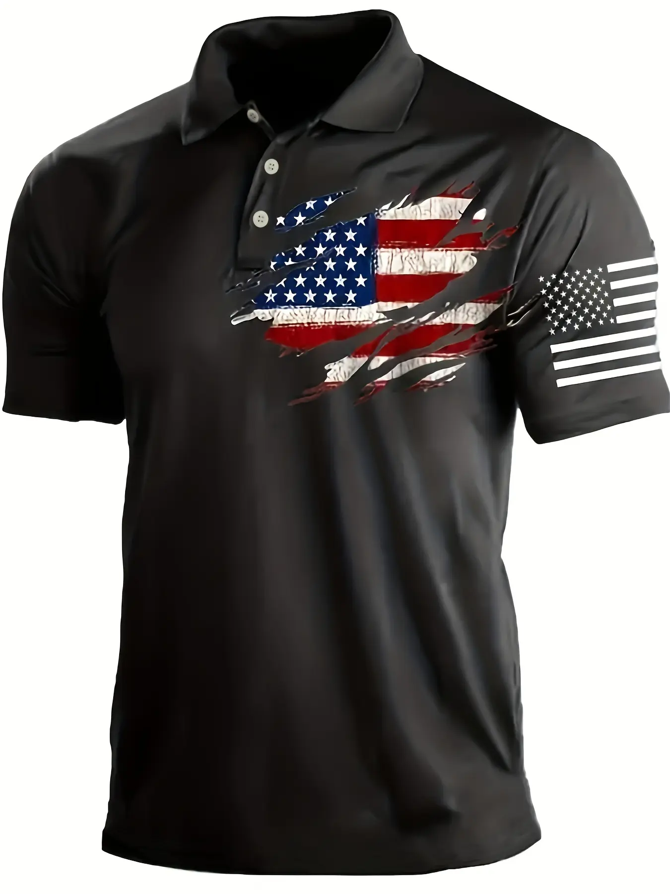 Men's Short Sleeve Polo Shirt, Casual American Flag Print Polyester Tops for Travel and National Day Gifting, Shortsleeve, Menswear