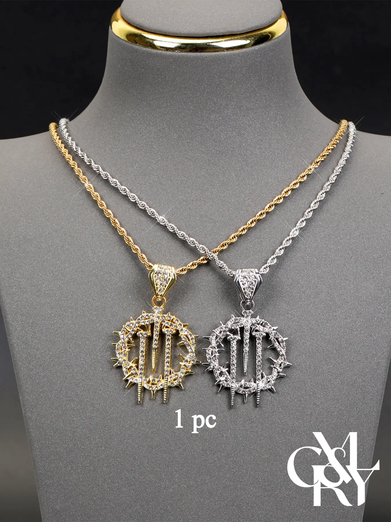 CYL&RY Y2K Iced Out Crown of Thorns Necklace for Women Teens, Full Pave CZ Pendant with Twisted Rope Chain, Lightweight Easy to Style, Ideal for Festival Fits, Rave Outfits, Goth Aesthetic TikTok OOTD Shoots, Edgy Yet Spiritual Jewelry