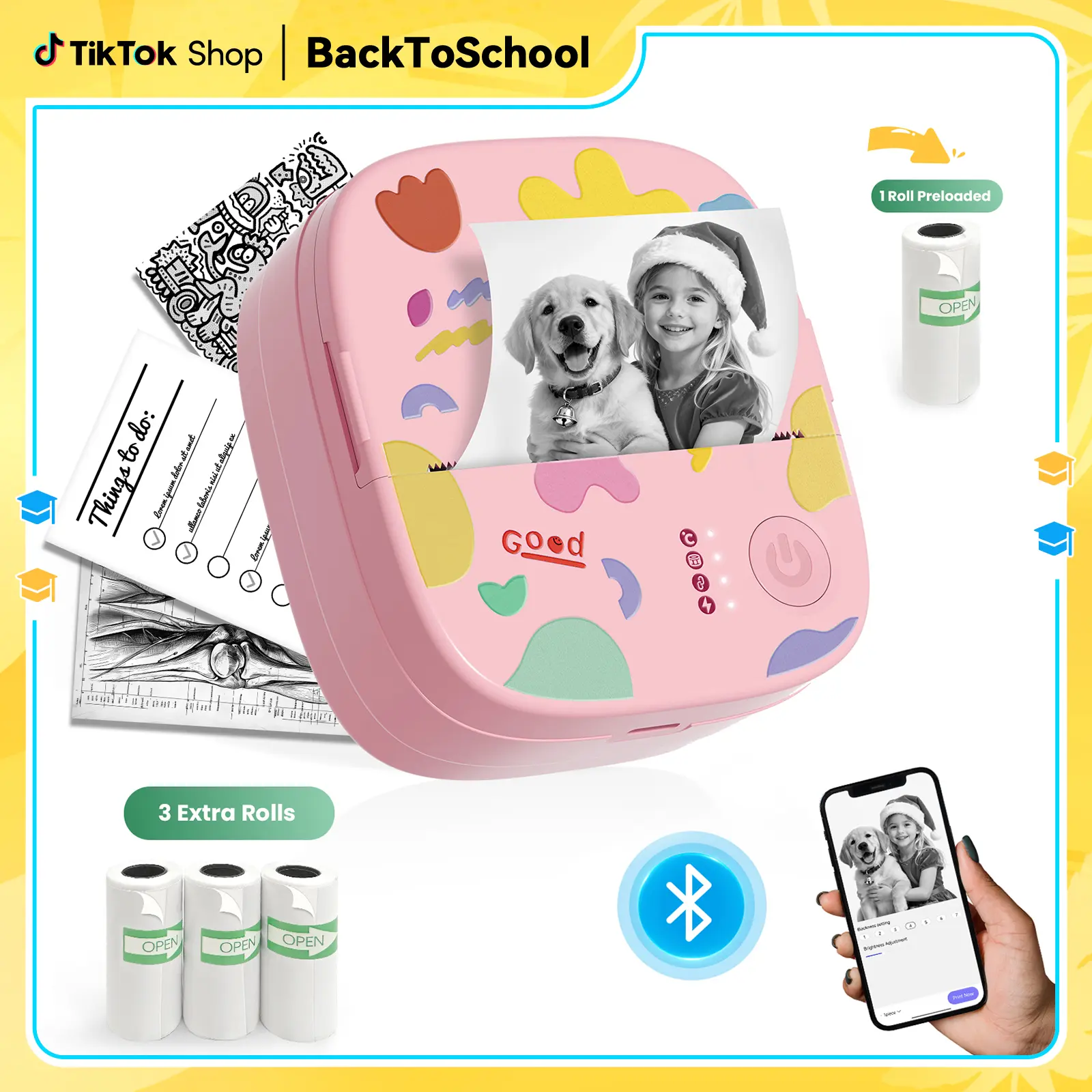 [Promoción]Mini impresora térmica de bolsillo con Bluetooth Incluye 3 rollos de etiquetas Impresora compacta sin tinta para fotos, apuntes de estudio, listas, recordatorios y diarios El regalo de cumpleaños ideal para niños y niñas tiktokshopbacktoschool