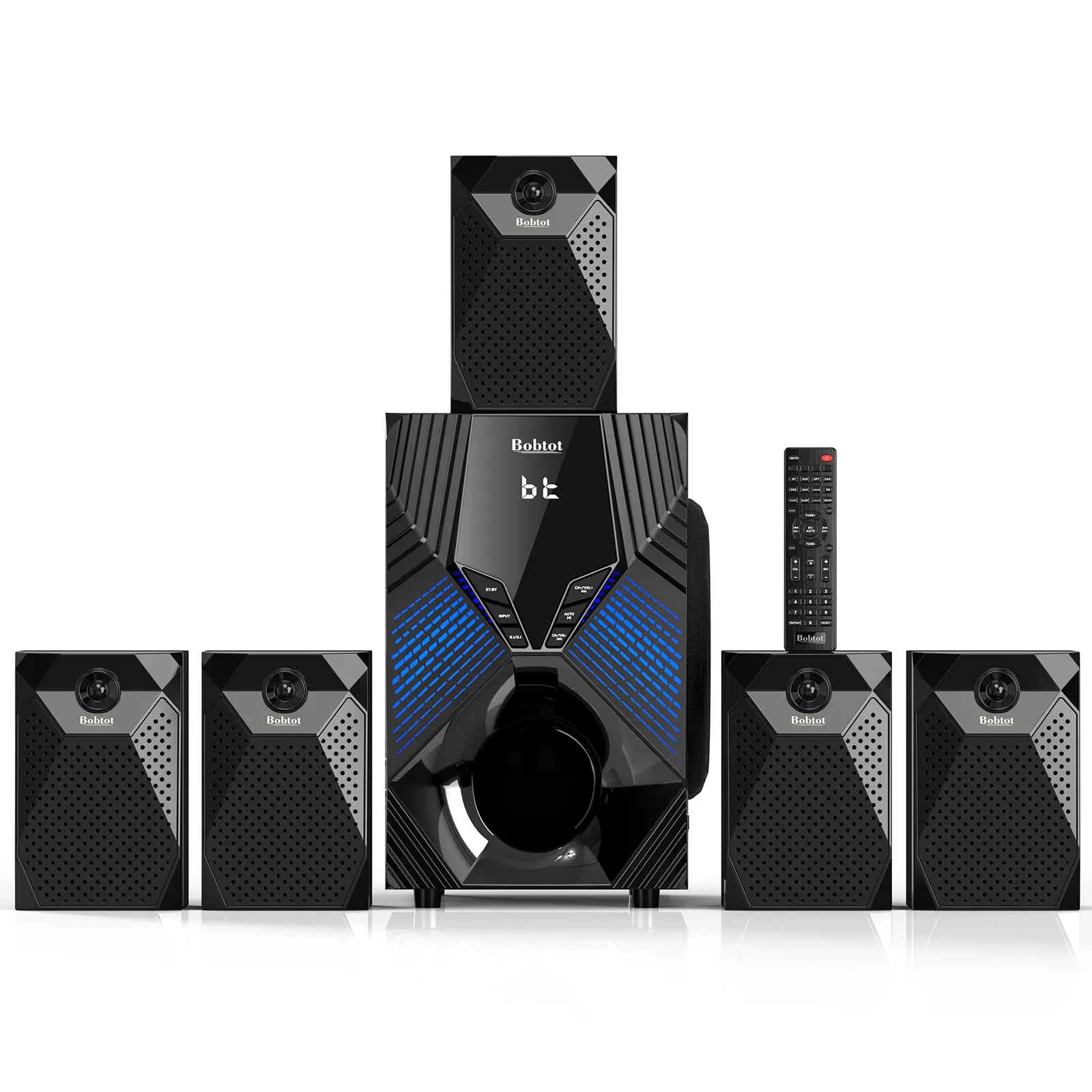 Bobtot 5.1 Surround Sound Home Cinema Audio System - 1000W Home Amplifier, 8" Hifi Subwoofer, Deep Bass, Bluetooth, HDMI ARC, Optical Input, Karaoke Support, Hand Controller (200W & Above)