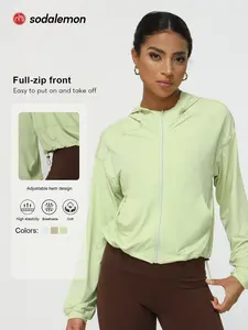 Sodalemon Women's Solid Color Hooded Sports Jacket, Quick Drying Breathable Sports Outerwear, Ladies Sportswear for Yoga Running
