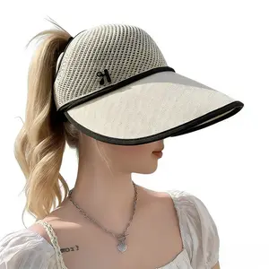 Summer Beach Vacation Knitted Sun Hat, Large Brim UV Protection, Breathable Mesh Fabric, Foldable and Portable, Four Colors Available