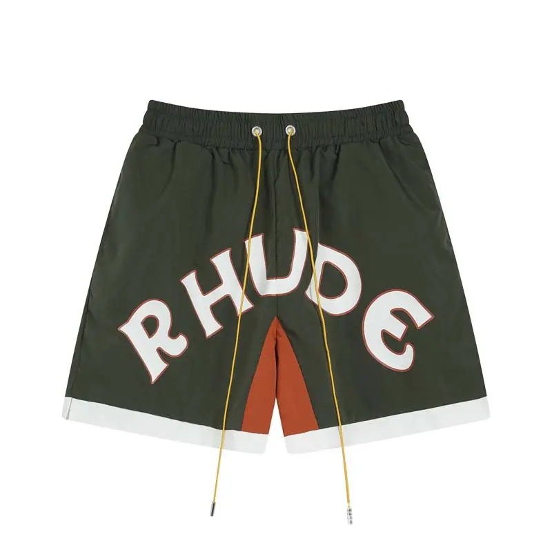 RHUDE Splicing Contrasting Colors Cute Fun Letter Print Drawstring Shorts Casual Five-point Pants Men and Women