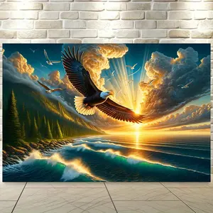 Majestic Eagle Soaring at Sunset - Vibrant Polyester Wall Tapestry with Detailed Artwork, 241.3cm x 180.34cm (Stand Not Included), Perfect for Living Room, Bedroom, Office & Outdoor Decor |     Dramatic Home & Party Wall Art |     Ideal Gift for Holidays