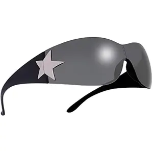 Y2K Sunglasses for Women Men Rimless Trendy Shield Wrap Around Sunglasses Oversized Fashion Frameless Sun Glasses