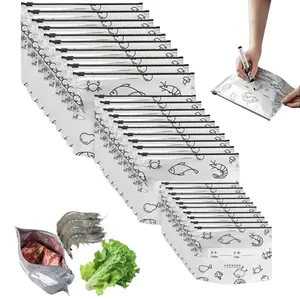 [Reusable Storage Bags] 30pcs Reusable Aluminum Foil Sealable Storage Bags – Heat Resistant, Leakproof & Reusable, Vacuum Zipper Pouches With Label And Stand-Up Bottom Design For Vegetable Fruit Meat