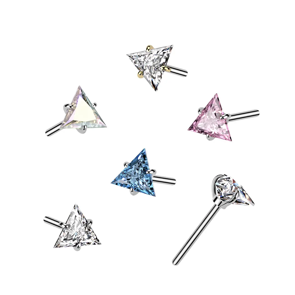 20G/18G/16G Triangle Threadless Flat Back Studs • Push Pin Labret • Flat Back Earring • Tragus Stud • Flat Back Upper Ear Stud • Helix Stud • Ear Cartilage Stud • Threadless Earring • Triangle Stud • Implant Grade Titanium • Cubic Zirconia
