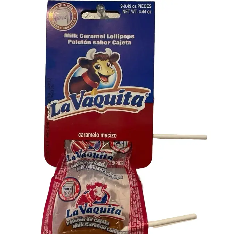La Vaquita Milk Caramel Lollipops - Soft Caramel Flavor - 9-0.49 oz Pieces - Net Weight 4.44 oz - Caramelo