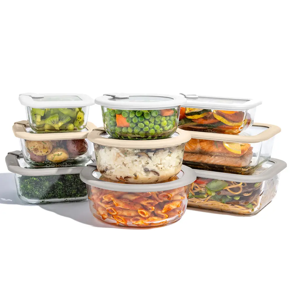 Bentgo Signature Glass Food Storage Set (18-pcs) - Reusable Meal Storage Containers with Lids, Leakproof Stackable Refrigerator - Transparent Kitchenware