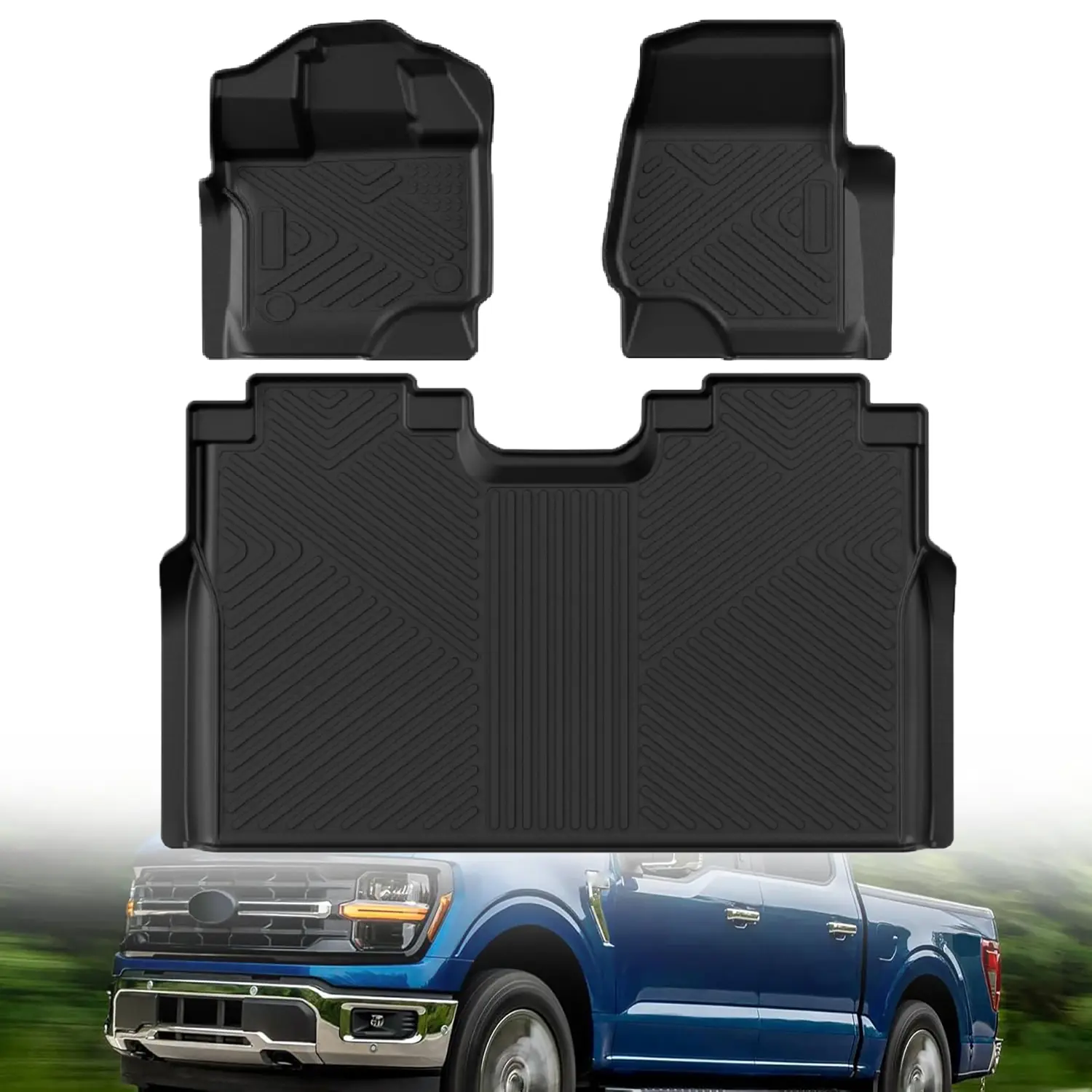 All Weather Floor Mats For Ford F-150 Super Cab & Extended Cab 2015-2020（Not for SuperCrew Cab） TPE Rubber Liners For F150 Accessory Odorless Anti-Slip Car Floor Liners - 1st & 2nd Row