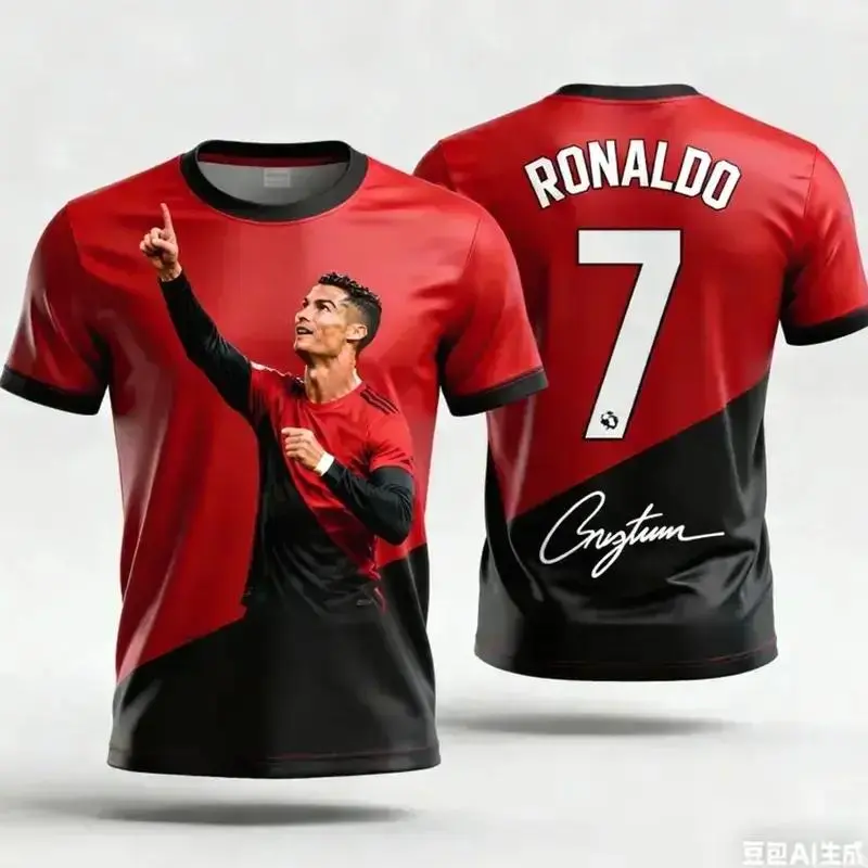 Portugal Style Red Soccer Jersey Shirt, Number 7 Legend Graphic Fan Sports Tee