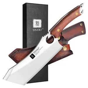 TIVOLI Forged Meat Cleaver Knife - Japanese Kitchen Vegetable Knife with Sheath and Bottle Opener for Camping & Father's Day Gift (Full Tang)