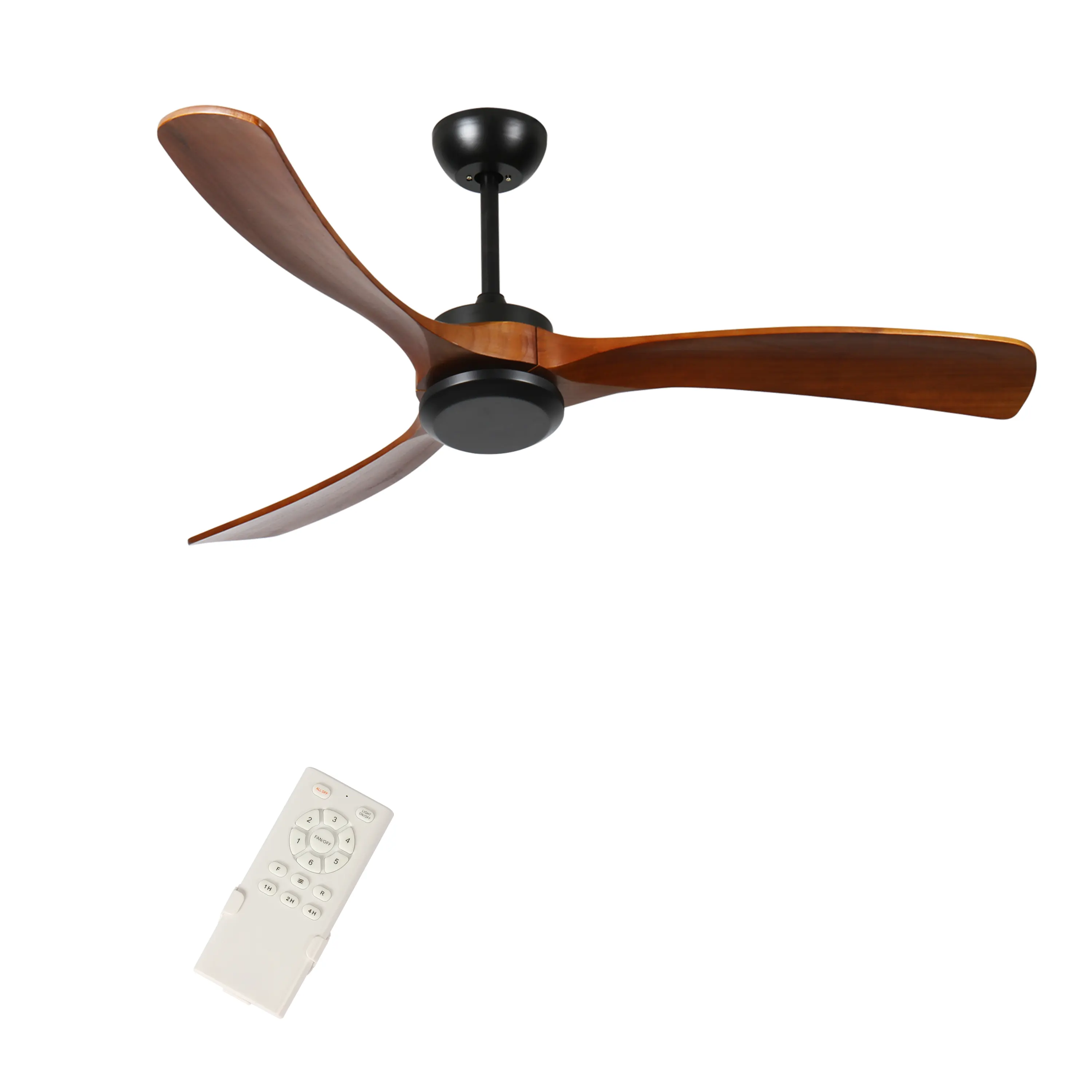 72-in Solid Wood Low Profile Ceiling Fan - Remote Control, No-Light, Silent Operation Reversible DC Motor, Timer, Safety Hooks, Reverses Wind for Medium Rooms, Dining Room, Barn, Modern Farmhouse