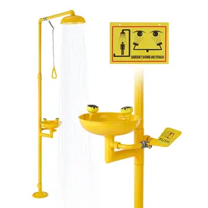 VEVOR Emergency Shower Eye Wash Station, 34.25 x 15.75 x 91.73 Inch 304 Stainless Steel Eyewash and Shower Combination, OSHA-Approved First Aid Eye Wash Station, for Schools, Labs, Factories, Yellow