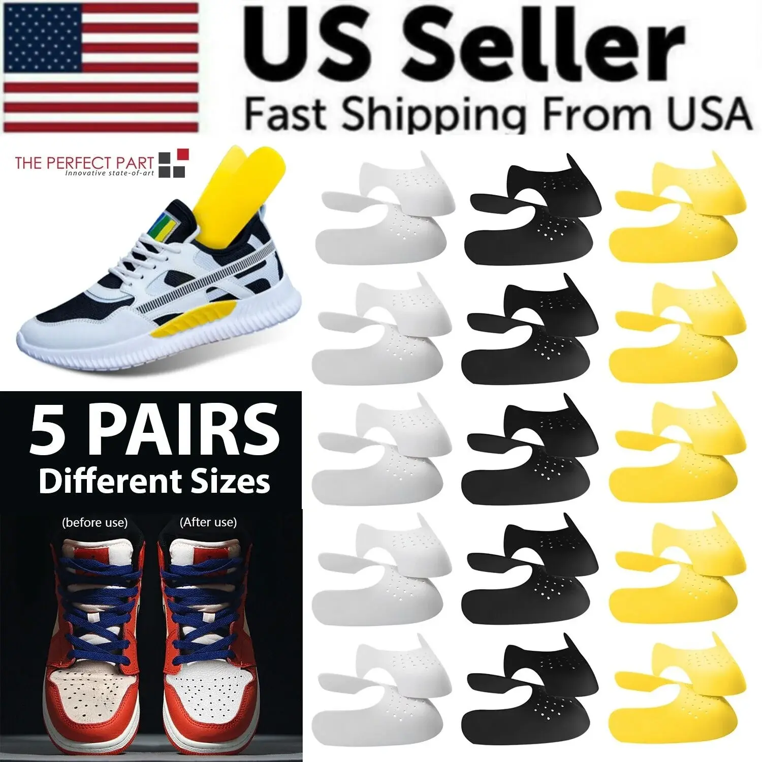 5 Pairs Shoe Protector Crease Guards, Protective Toe Cap Fit Force Fields for Reducing Shoe Creasing, Crease Guard, Toecap Fit