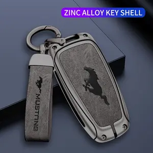 Zinc Alloy Leather Car Key Cover Case for Ford Mustang Mach-E 2022, Scratch-Resistant Metal Shell, Keychain Accessory, Interior Mouldings