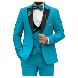 Business Casual Outfits Blue Men Suits Slim Fit 3 Piece Double Breasted Suit Men Wedding Prom Party BusinWedding Suits For Men Formal Wear Menswear Business Casual Outfits Office Work Clothes Workwear  Outfit Suits Long Sleeve BeigeGift