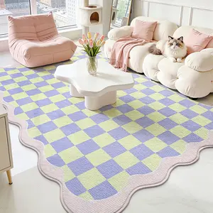Multicolor Simple Plaid Wool Rug, Checkered Rug, Non-Slip Door Mat for Bathroom Kitchen Hallway Bedroom Living Room, Winter Decor