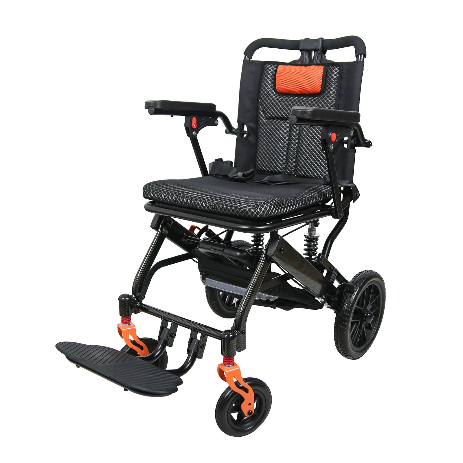 Garvee Lightweight Folding Aluminum Transport Wheelchair for Seniors – Carbon Fiber Design – Shock-Absorbing PU Wheels – Invert-style-Back Armrests – 220 lbs Capacity – Portable Mobility Aid – Black Carbon Fiber Water Transfer Printing