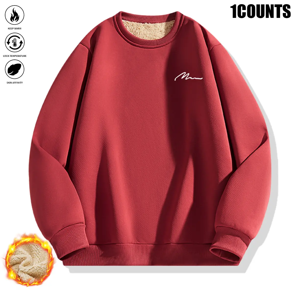 Men’s Fleece-Lined Hoodie - Comfortable, Cozy Fleece Men’s Sweatshirts, Autumn Winter Menswear Tops, Long Sleeves, Round Neck, Simple Mountain Print, Polyester, Loose Fit, Solid Color, Machine Washable Cold Weather Outfits, Comfortable Men's Sweatshirts