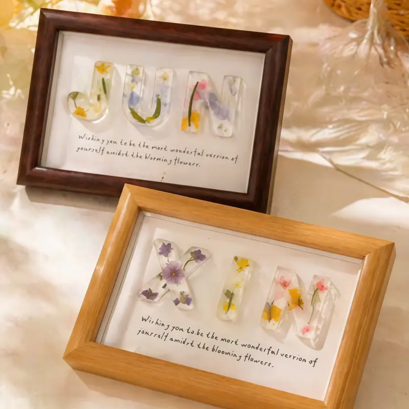 Custom Engraved Initial Letter Picture Frame, Minimalist Wooden Photo Frame with Customizable Words, Unique Home Decor Souvenir for All Occasions christmas gift idea