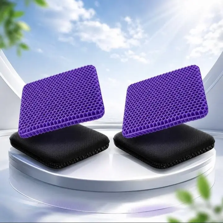 Rectangular Cool Gel Cushion - Double-Thick, Non-Slip Cover, Breathable Honeycomb Design for Supportive Sitting, Stress Relief, Relaxation, Back Pain Relief - Suitable for Office Chairs, Wheelchairs (16.5x14.5x1.6 in)