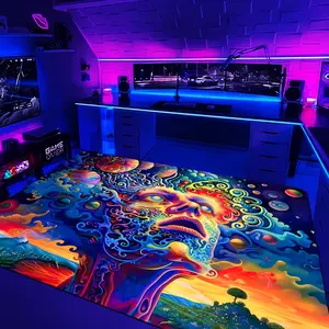 Abstract Man Pattern Flannel Carpet, 1 Count Fluorescence Soft Area Rug, Anti-fatigue Floor Carpet for Home Entrance Kitchen Living Room