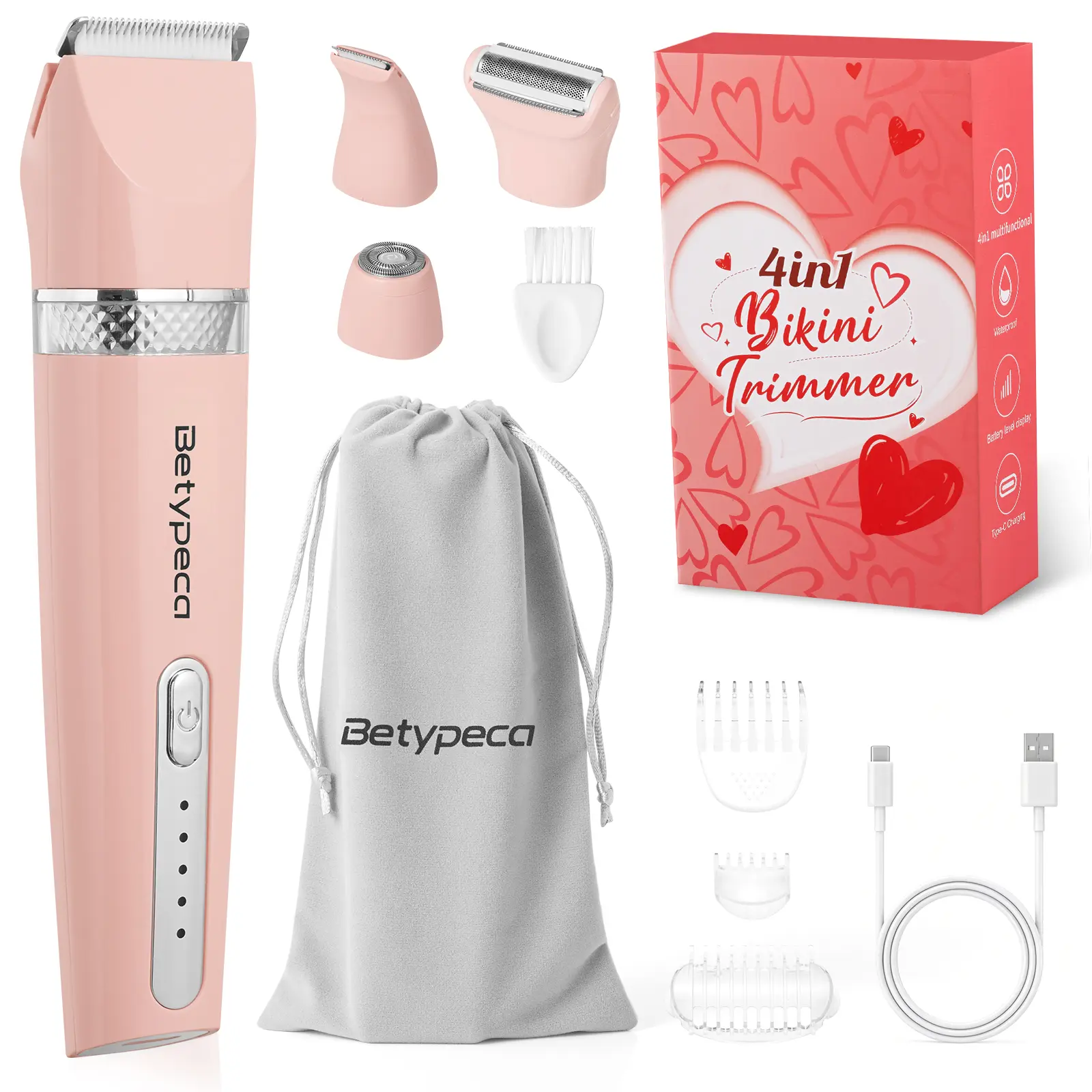Bikini Trimmer for Women – 4 IN 1 Dual Head Electric Razors IPX7 Waterproof & Painless & Easy Cleaning,for Pubic Hair, Legs,Face,Underarms – Portable Cordless Body Shaver with Fast Charging,Gifts for Women