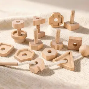 Wooden Educational Toy, Bolt Shape String Game, Screw Pairing Puzzle, Fine Motor Skills Development, Fun Learning Activity