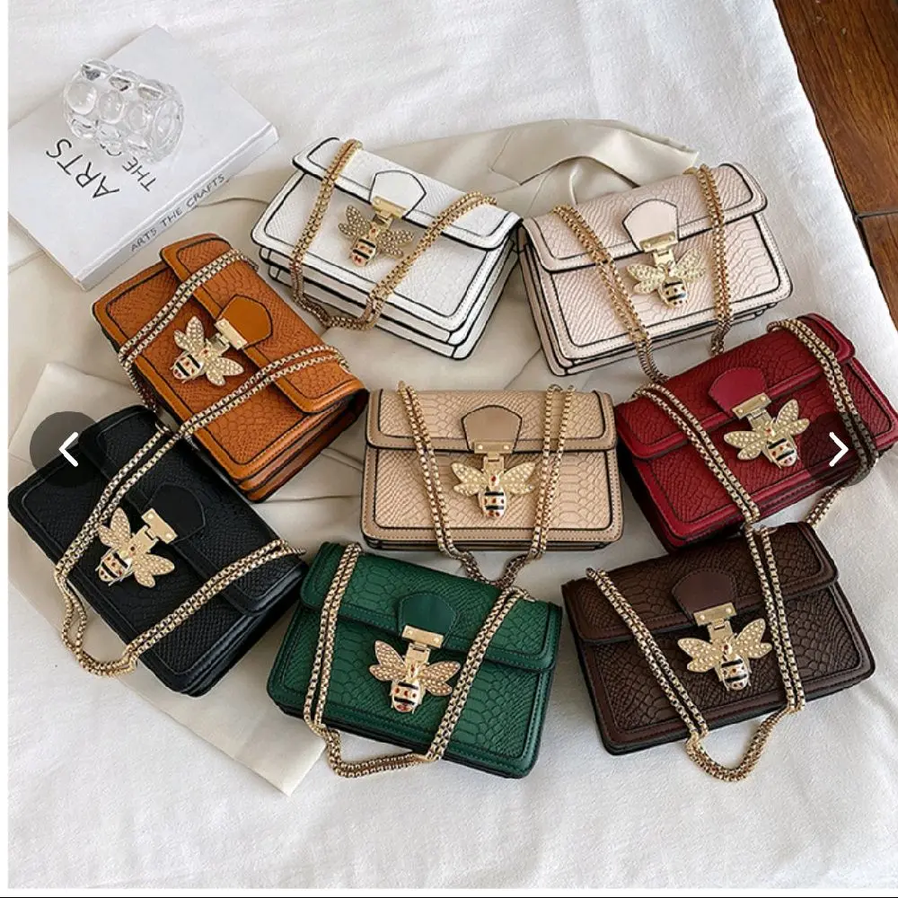 Elegant Chain Strap Crossbody Bag with Bee Design in Multiple Colors for Women's Fashion