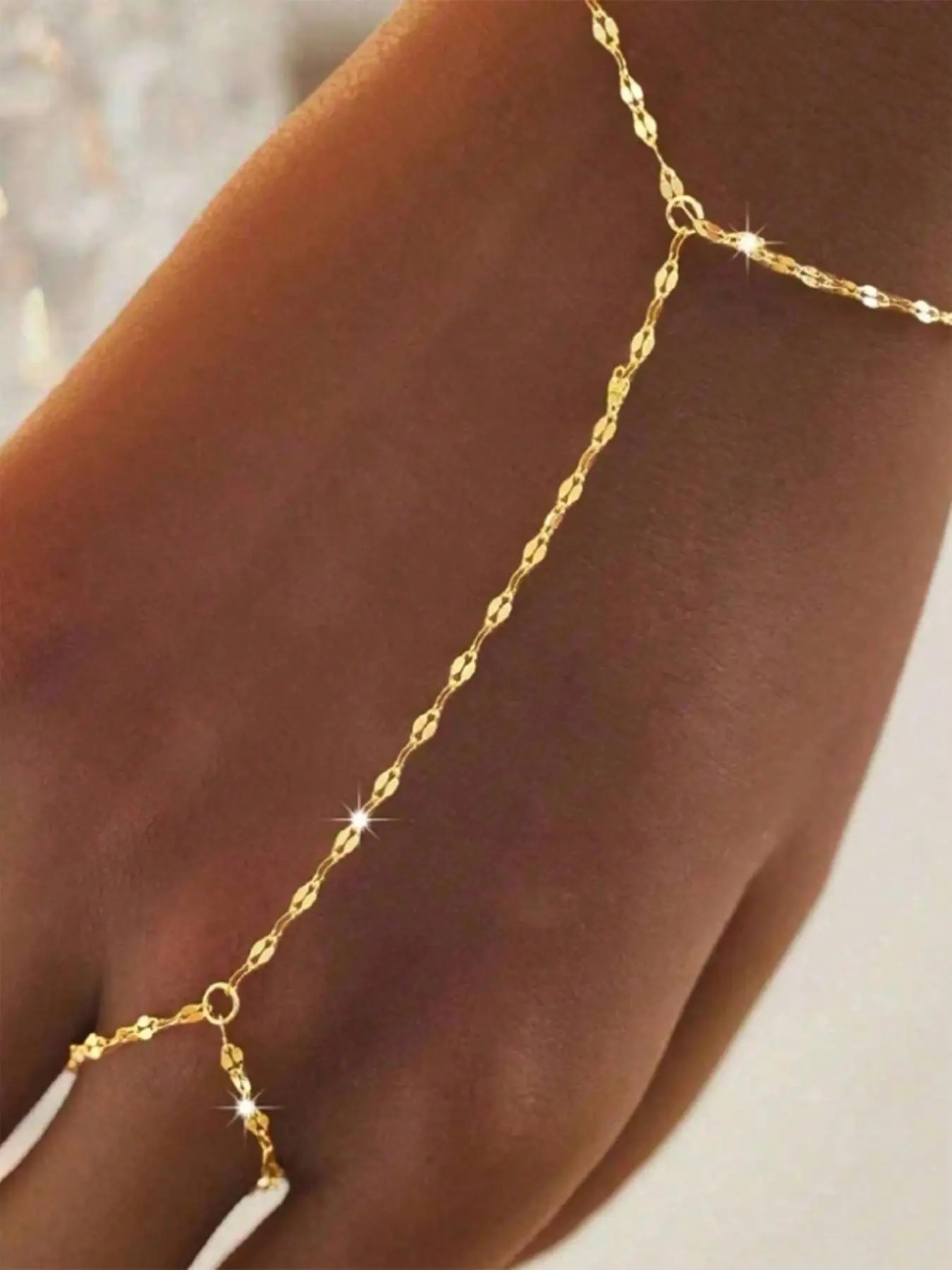 Women's Geometric Pattern Metal Chain Ring Bracelet, Trendy Fashionable Accessories, Fashionable Minimalist Design Jewelry Accessory, Perfect for Daily, Holiday, and Party Wear