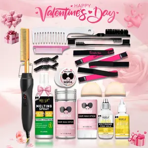 19 in 1 Hot Comb Styling Kit for Natural Black Hair with Wig Glue Hair Wax Set Electric Straightener Curler Machine Christmas Gift Bundle,valentine's day gifts for her/him