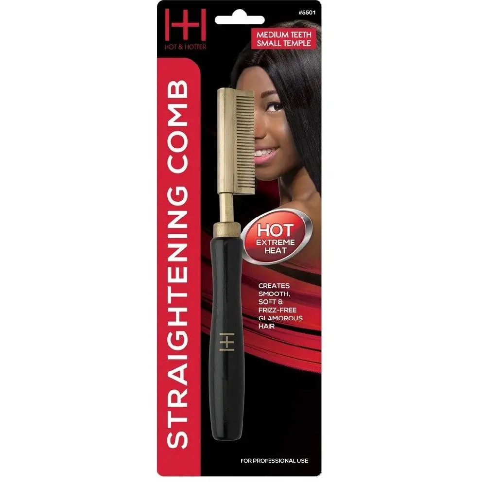 Hot Pressing Comb, Professional Salon Straightening Tool for Smooth, Frizz-Free Hair with Wooden Handle and Medium Teeth