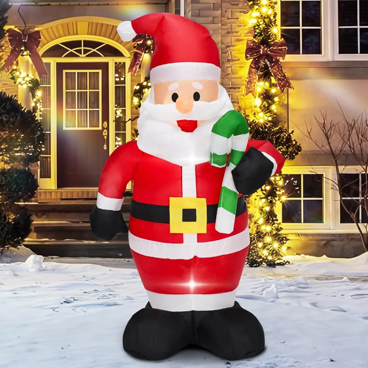 4FT Oxford Cloth Cute Christmas Inflatable Santa Claus, Built-in LED Lights, Universal USB-Powered Holiday Decor Accessory for Outdoor & Indoor Party Spaces, Led Illumination, Power Socket
