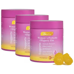 3 Botte LEEFAR Her Probiotics Gummies ZI - All in One Solution with Slippery Elm and Prebiotics & Lactobacillus Probiotic Blend for Women's pH Balance and Dryness Hawaiian Pineapple Gummies Dietary Supplement