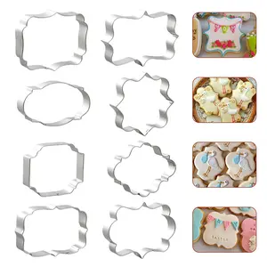 8 PCS Plaque Frame Cookie Cutters, Stainless Steel Plaque Plate Cookie Cutter Fondant Cake Decorating Tools for Birthday Wedding Shower Christmas Cookies Fondant