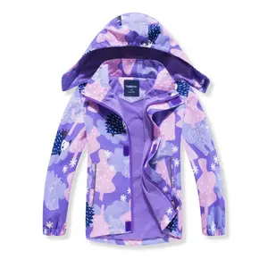 Girls Rainbow Camo Rain Jacket For Kids Waterproof Coat With Removable Hood Lightweight Hooded Fleece Lined Raincoats Windbreakers