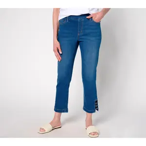 Denim & Co. Petite Indigo Classic Stretch Slim Straight Crop Jean