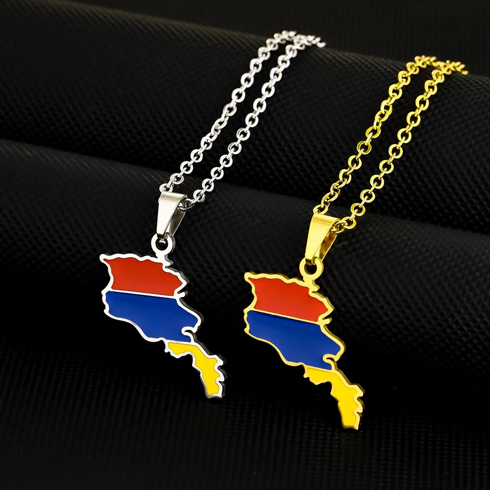 New Armenian Map Flag Necklace Sets - Versatile Metal Niche Couple Artificial Gemstone Necklaces & Pendants, Necklace Set, Casual