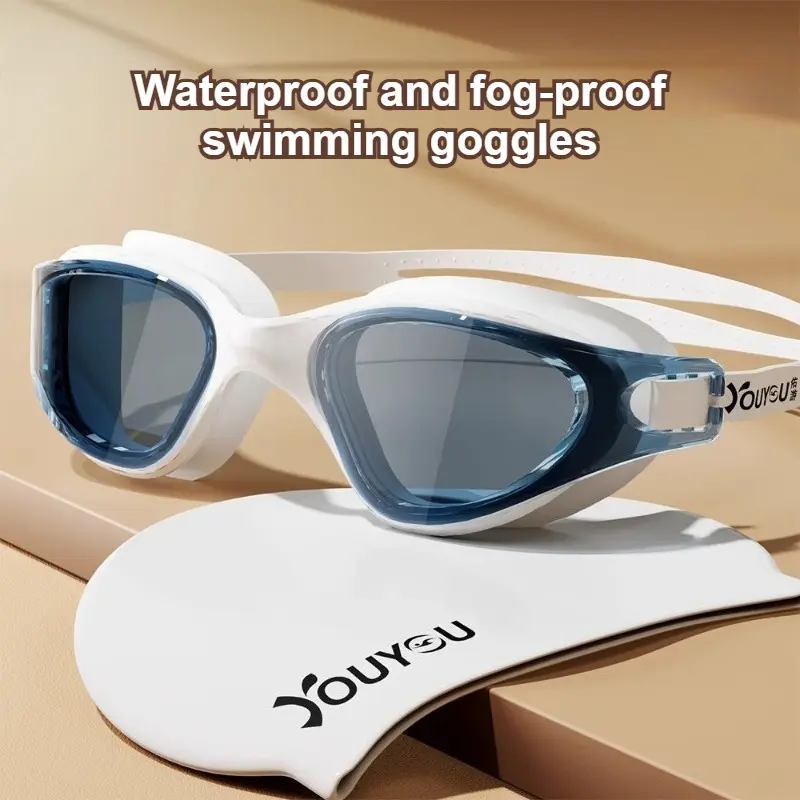 Swim Goggles and Silicone Swim Cap Set, Anti-Fog Leakproof Waterproof Swim Goggles, UV Protection Swimming Glasses with No Pull Hair Cap, Professional Swim Gear for Men & Women, Perfect for Summer Vibes summerwins