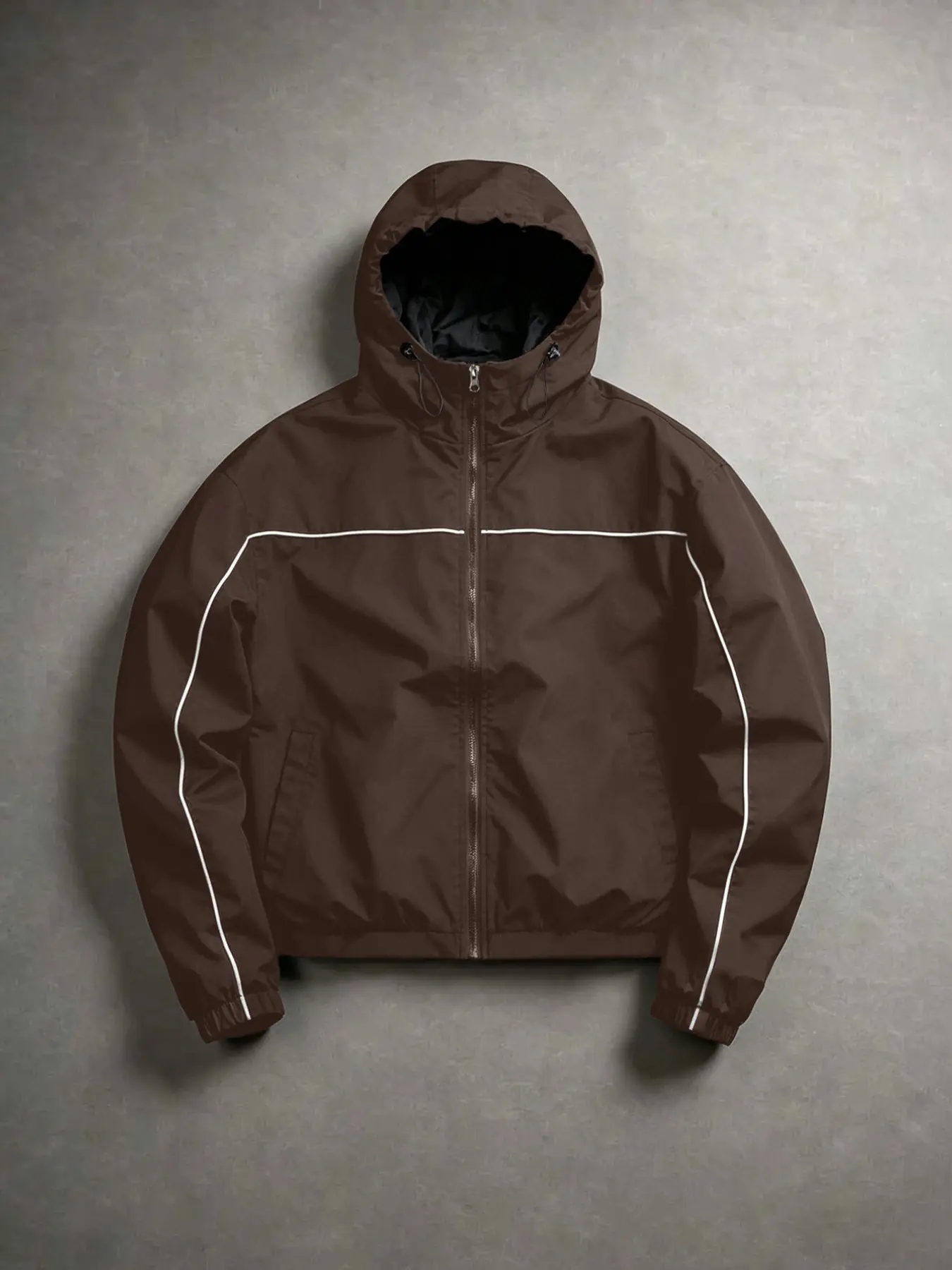 Men's Reflective Hooded Jacket, Polyester Long Sleeve Fitted Casual Coat, Menswear, Spring & Fall Fashion, Trendy Reflective Lines, Commute & Night Run