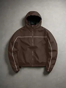 Men's Reflective Hooded Jacket, Polyester Long Sleeve Fitted Casual Coat, Menswear, Spring & Fall Fashion, Trendy Reflective Lines, Commute & Night Run
