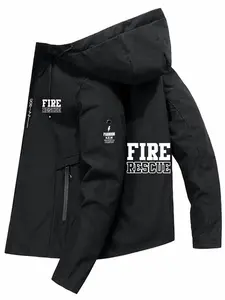 Men's Lightweight Polyester Fashion Hooded Jacket, Geometric Print, Front Zipper, Casual Outdoor Spring Summer Coat