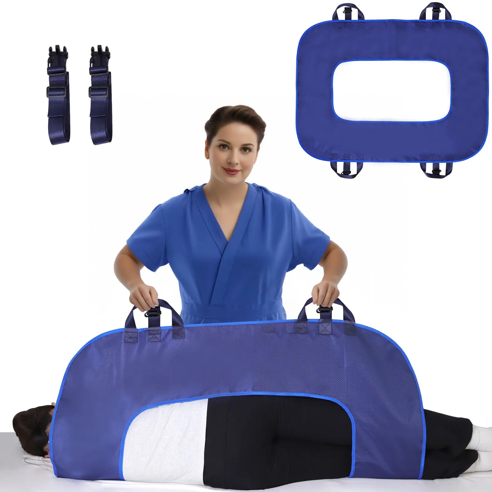 Sturdy Oxford Fabric Patient Transfer Positioning Sheet - Adjustable Fix Straps, Reinforced Turning Assist Pad, Waterproof Mobility Aid for Bedridden Elderly Home & Hospital Care