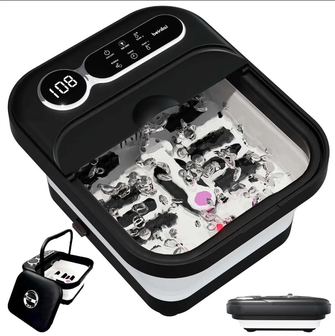 Foldable Portable Self-Heating Plastic Foot Spa Massager - Single Unit with Temperature Control, Massage Rollers, Bubbles, Removable Footrest, Space-Saving Relaxation Bathroom Gadget, Ideal Mother's Day Gift