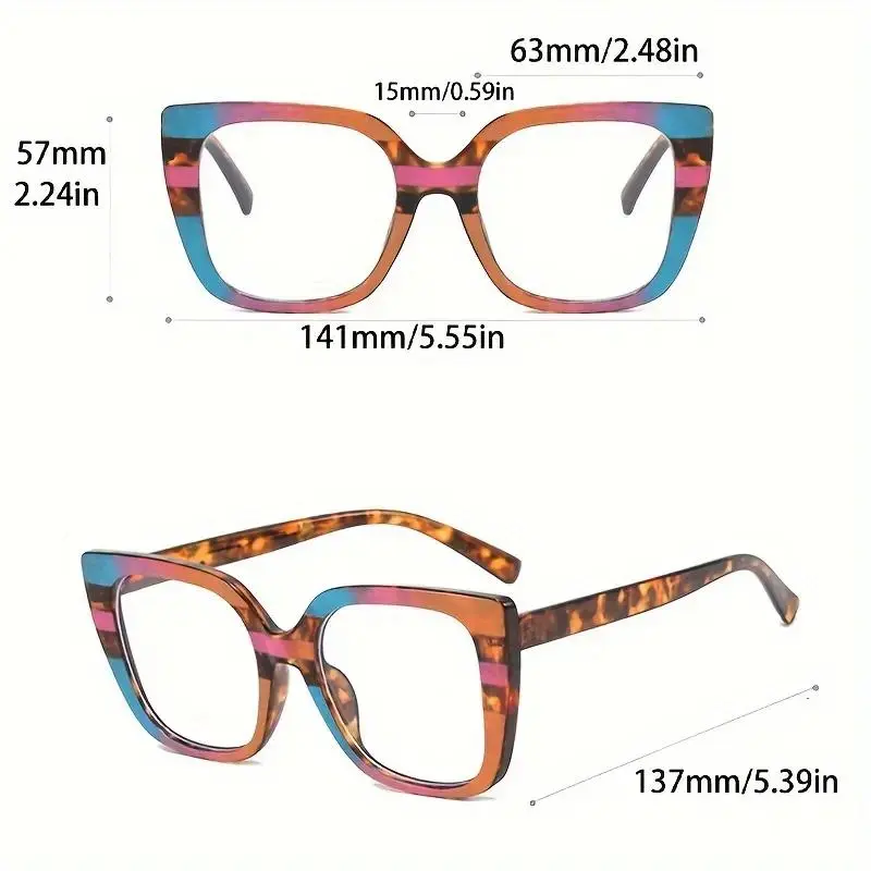 Large Square Non-Prescription Casual Eyeglasses - Color Block Full-Rim Frame, Chain-Embellished Leopard Print Decorative Eyewear for Daily Wear & Formal Events (Leisure & Outdoor Use)