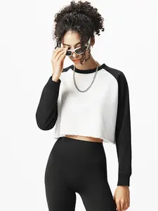 Women's Short Patchwork Sweatshirt, Campus Style, Youthful, Casual Fashion, Trendy, Sports, Athletic Top, Natural, Versatile, Comfortable, Casual Sportswear